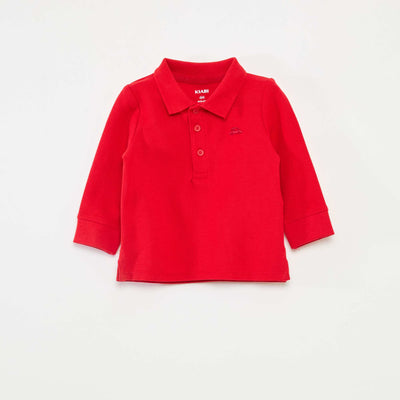 Remera de algodón piqué de manga larga ROJO