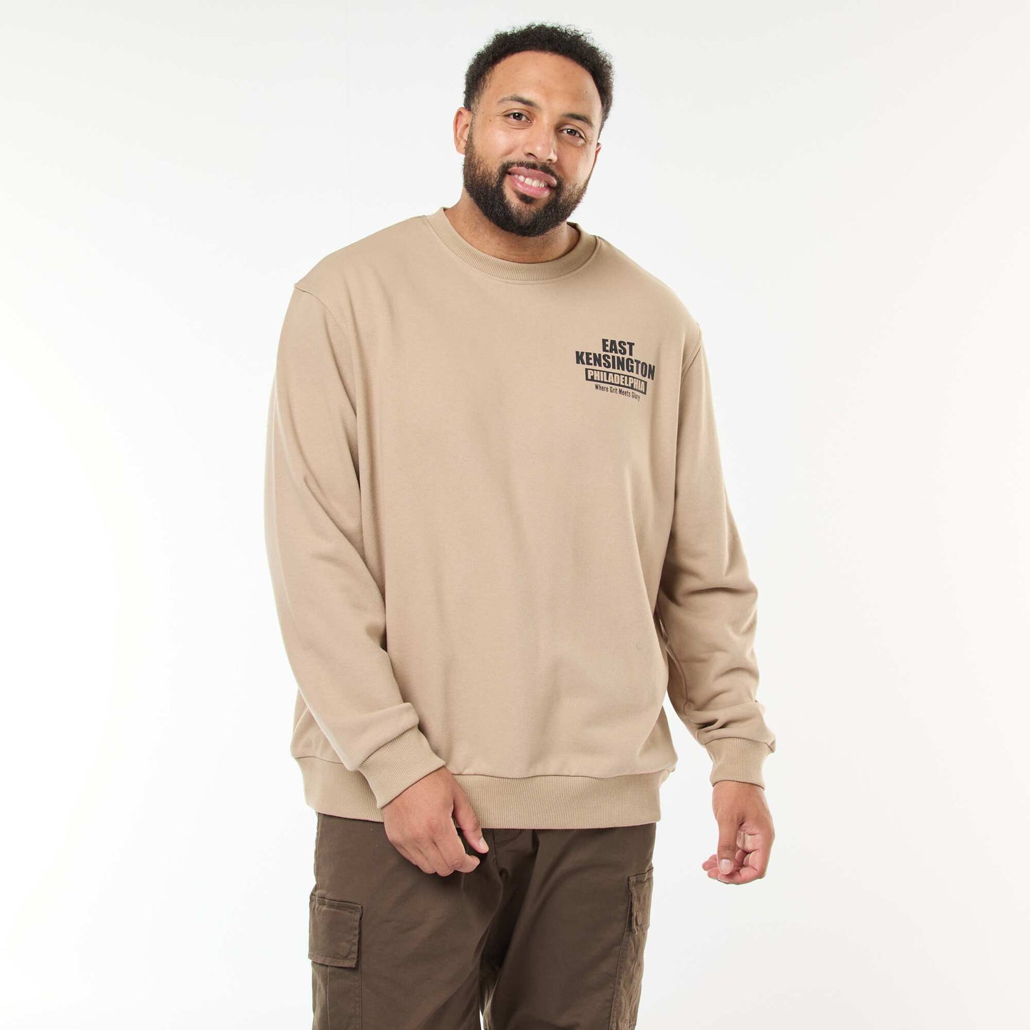 Buzo estampada a doble cara en felpa ligera BEIGE