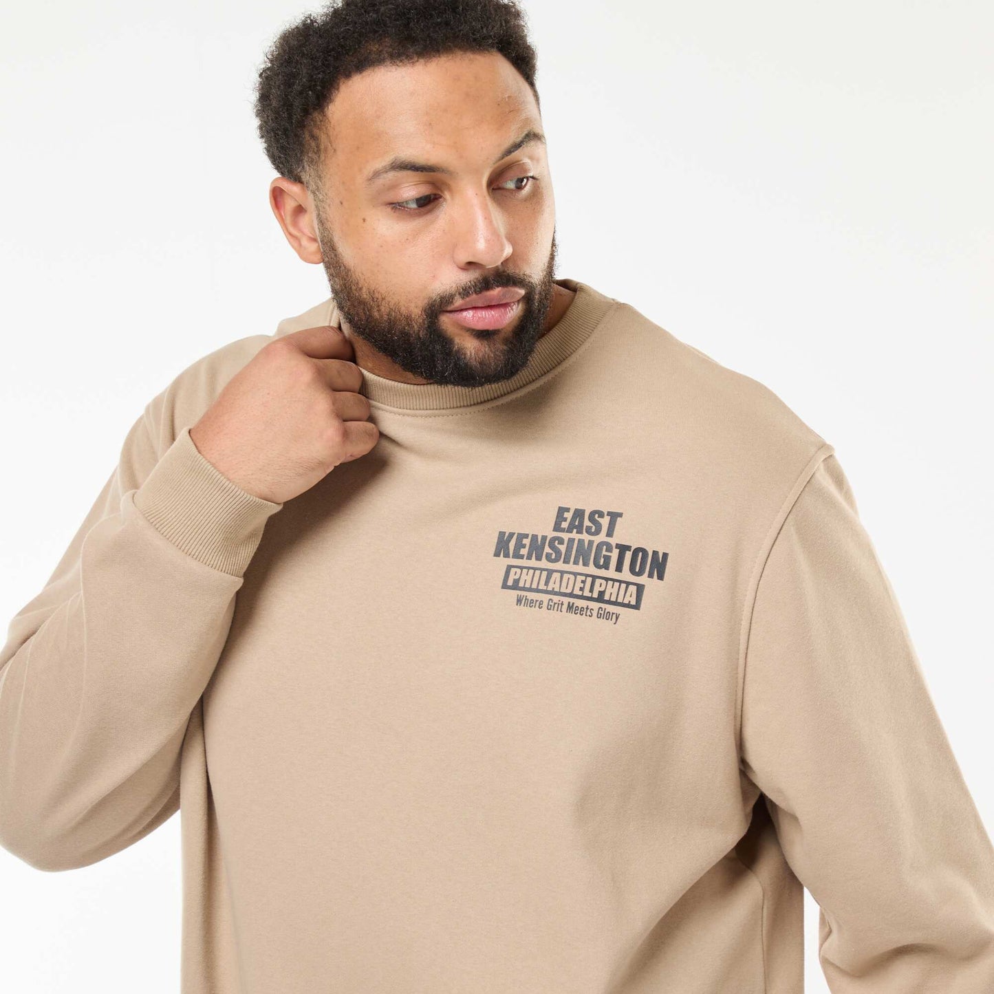 Buzo estampada a doble cara en felpa ligera BEIGE