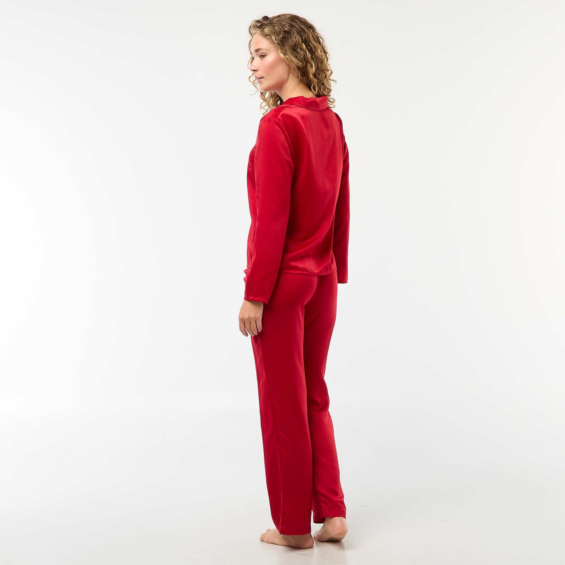 Pijama largo satinado camisa + pantalón - 2 piezas ROJO