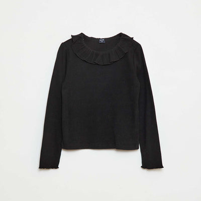 Camiseta de punto canalé NEGRO