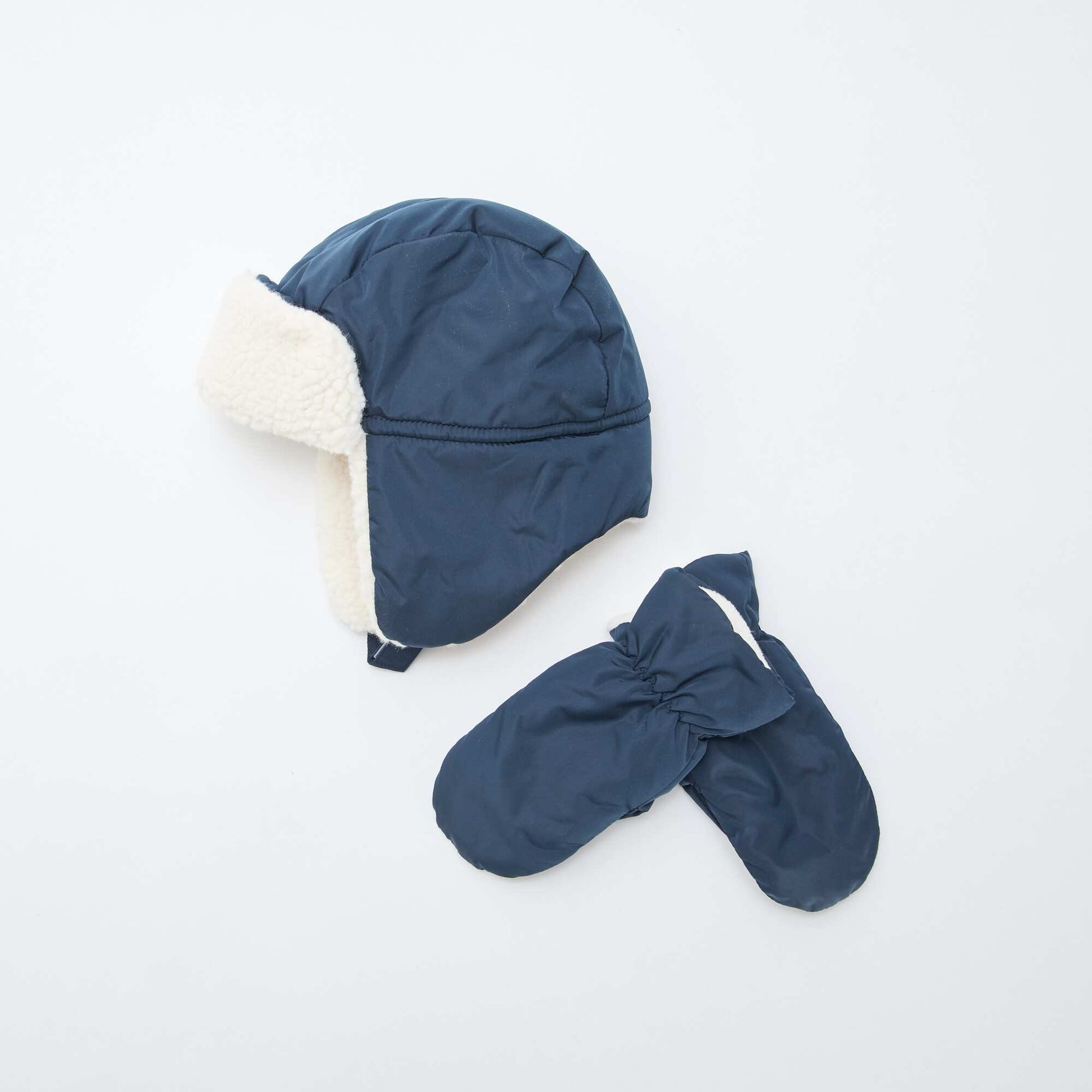 Conjunto gorro con orejeras + manoplas AZUL