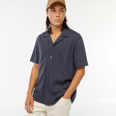 Camisa de manga corta de punto calado AZUL