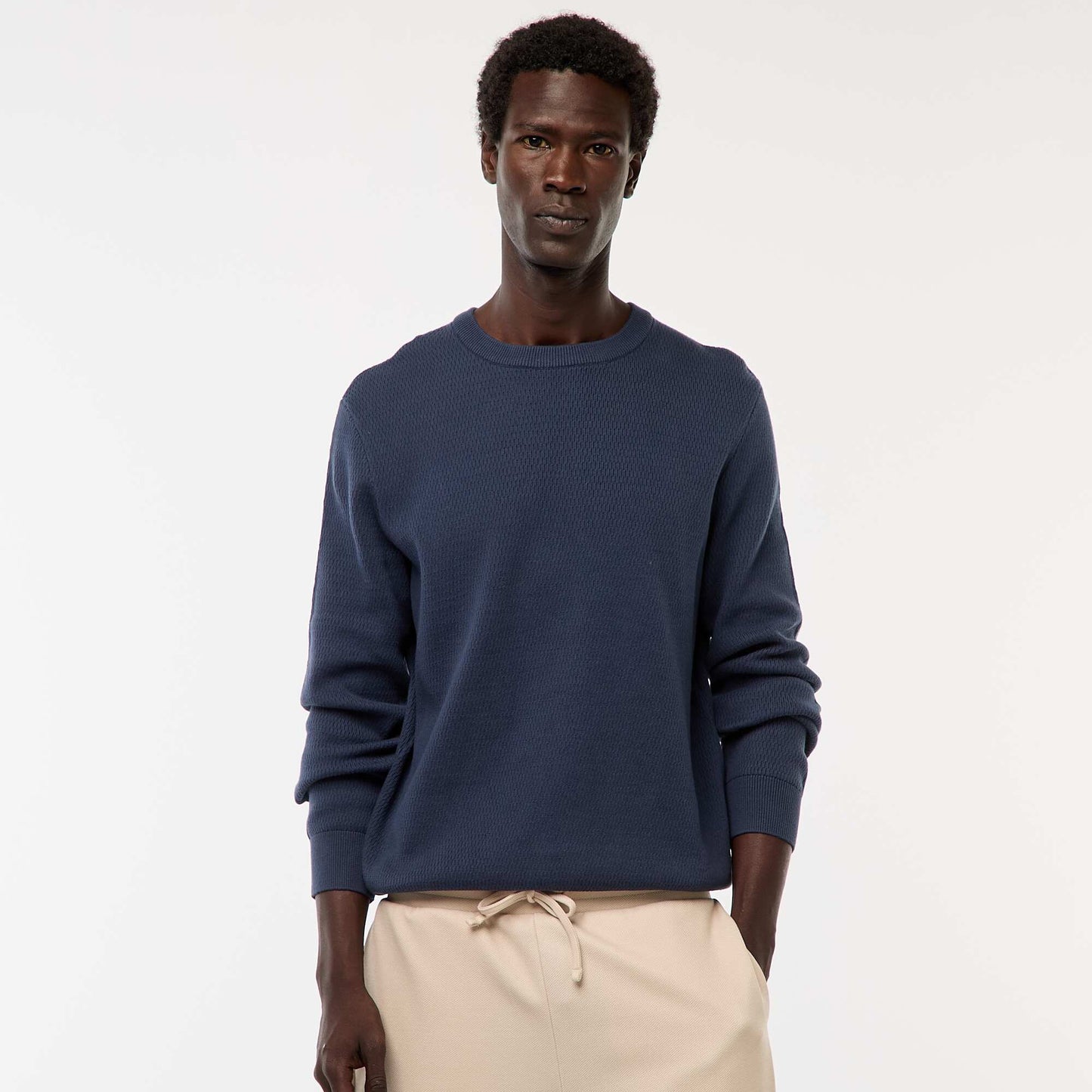 Sweater de punto fantasía con cuello redondo AZUL