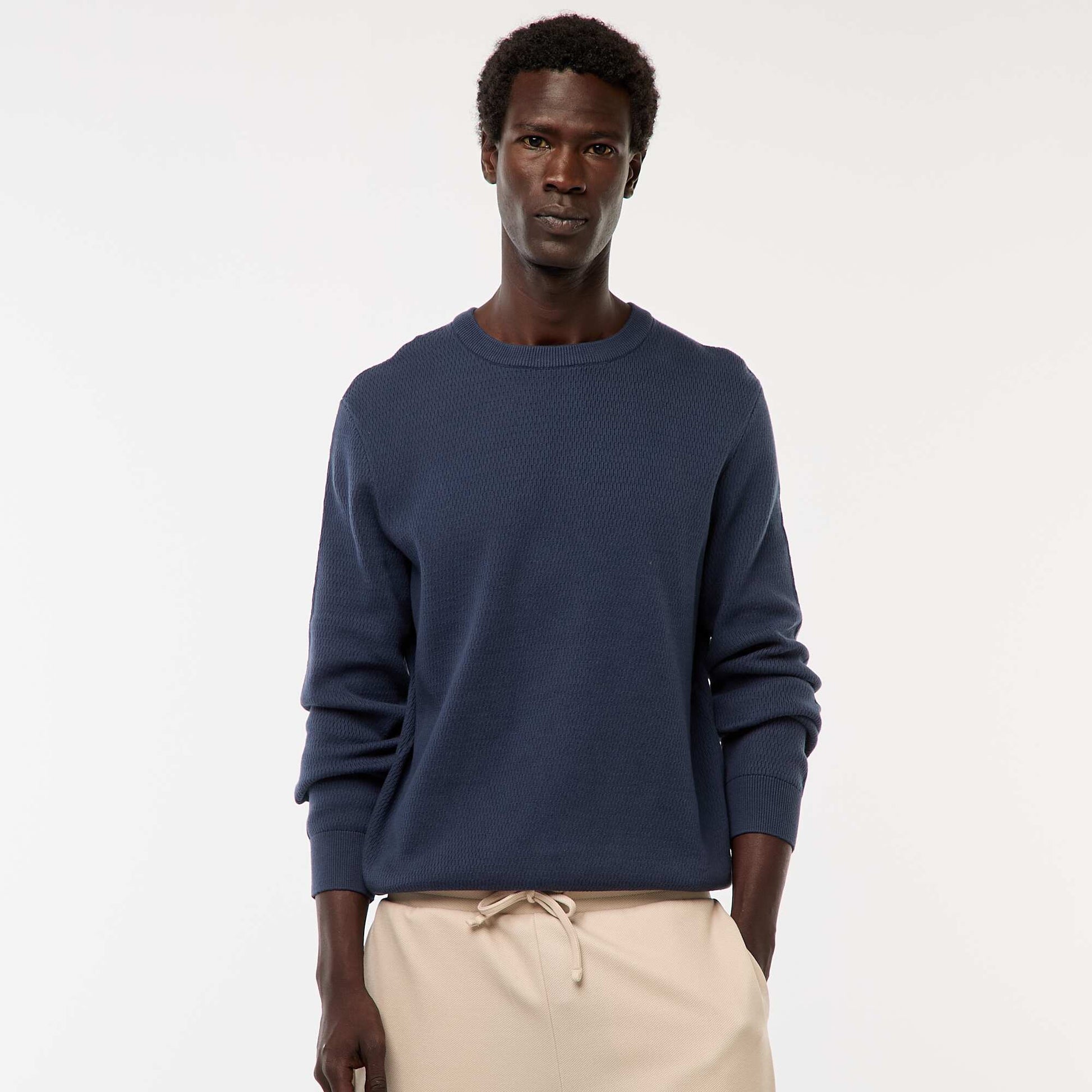 Sweater de punto fantasía con cuello redondo AZUL
