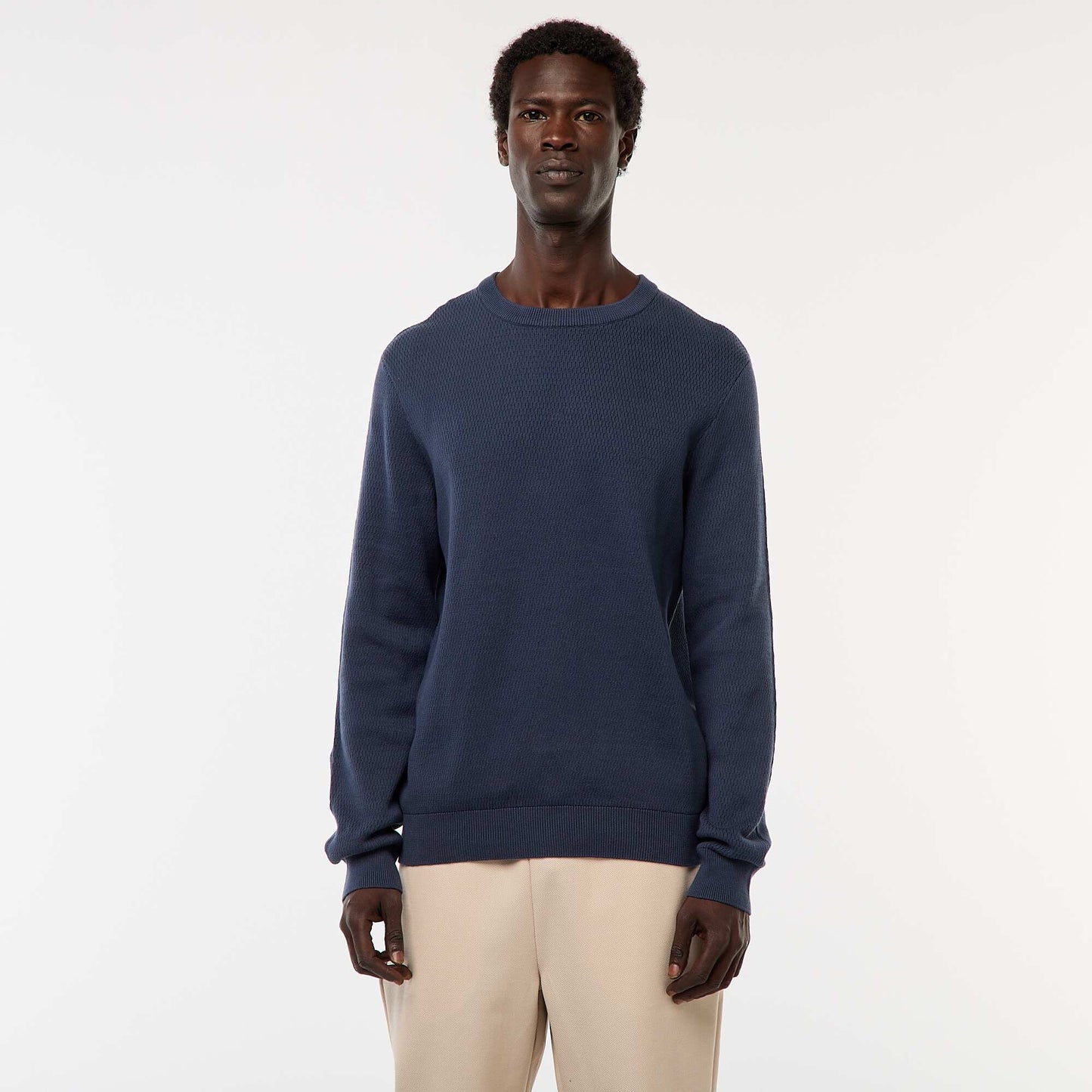 Sweater de punto fantasía con cuello redondo AZUL
