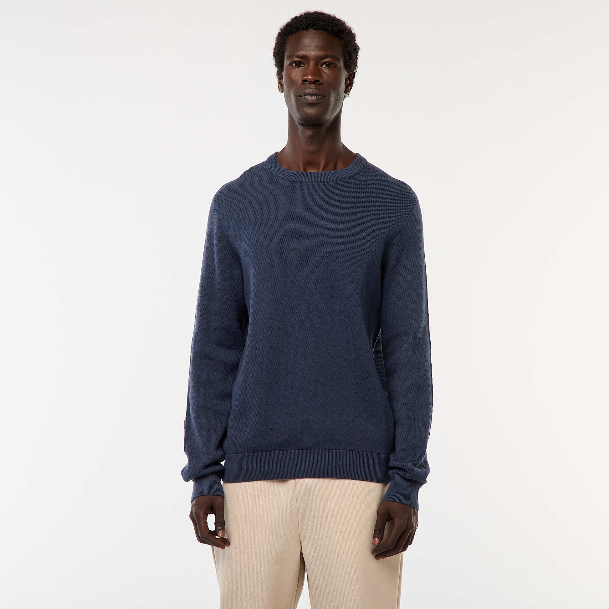 Sweater de punto fantasía con cuello redondo AZUL