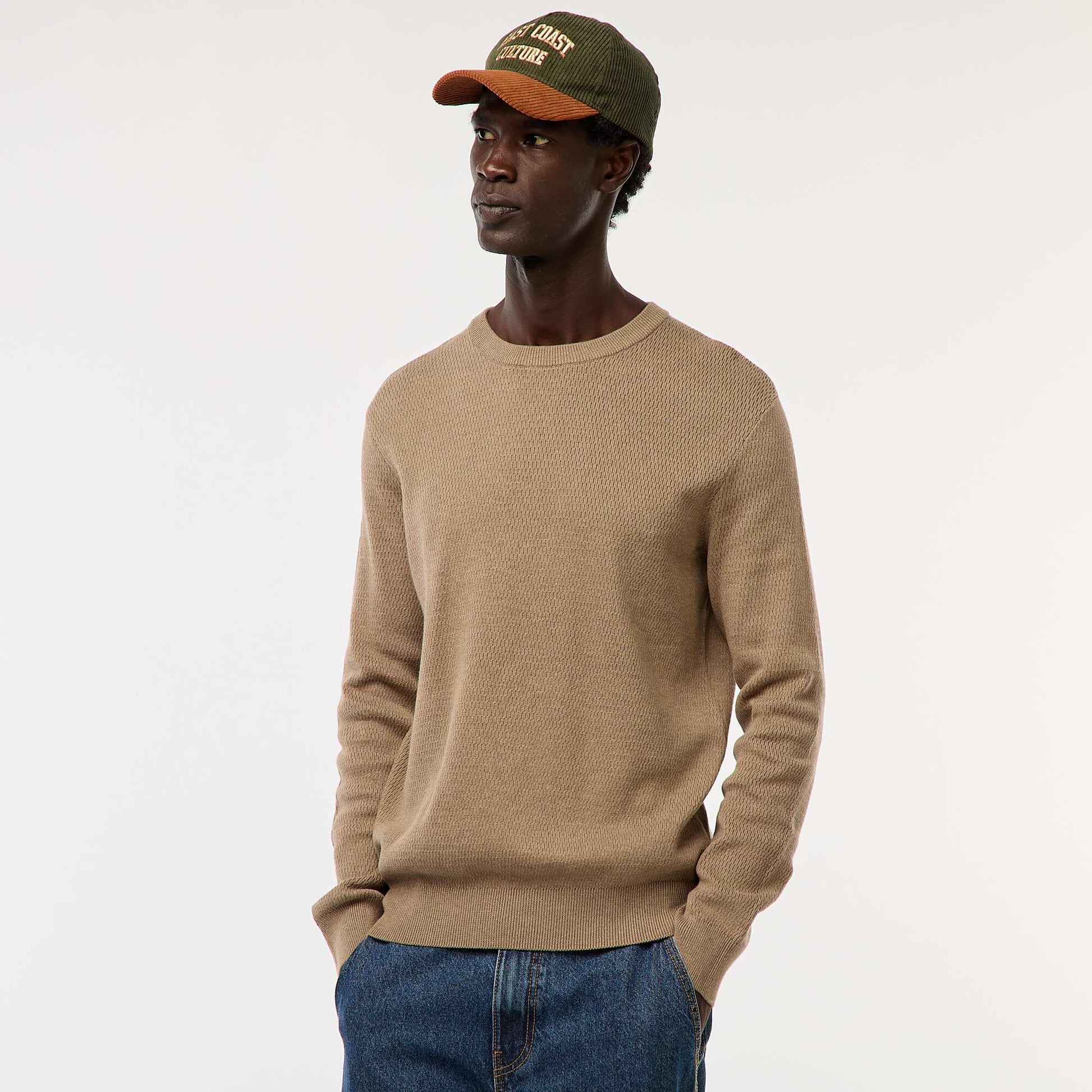Sweater de punto fantasía con cuello redondo MARRON