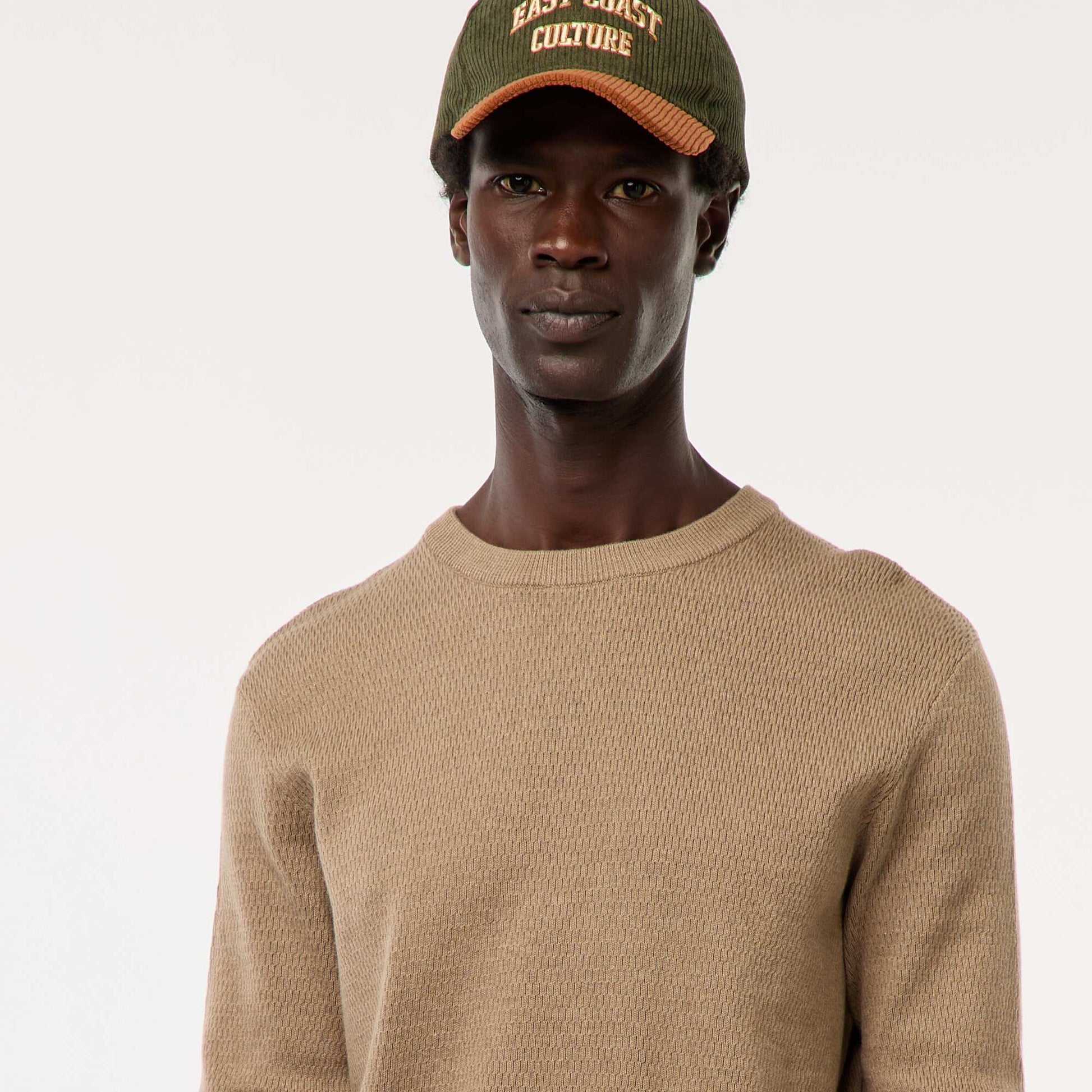 Sweater de punto fantasía con cuello redondo MARRON