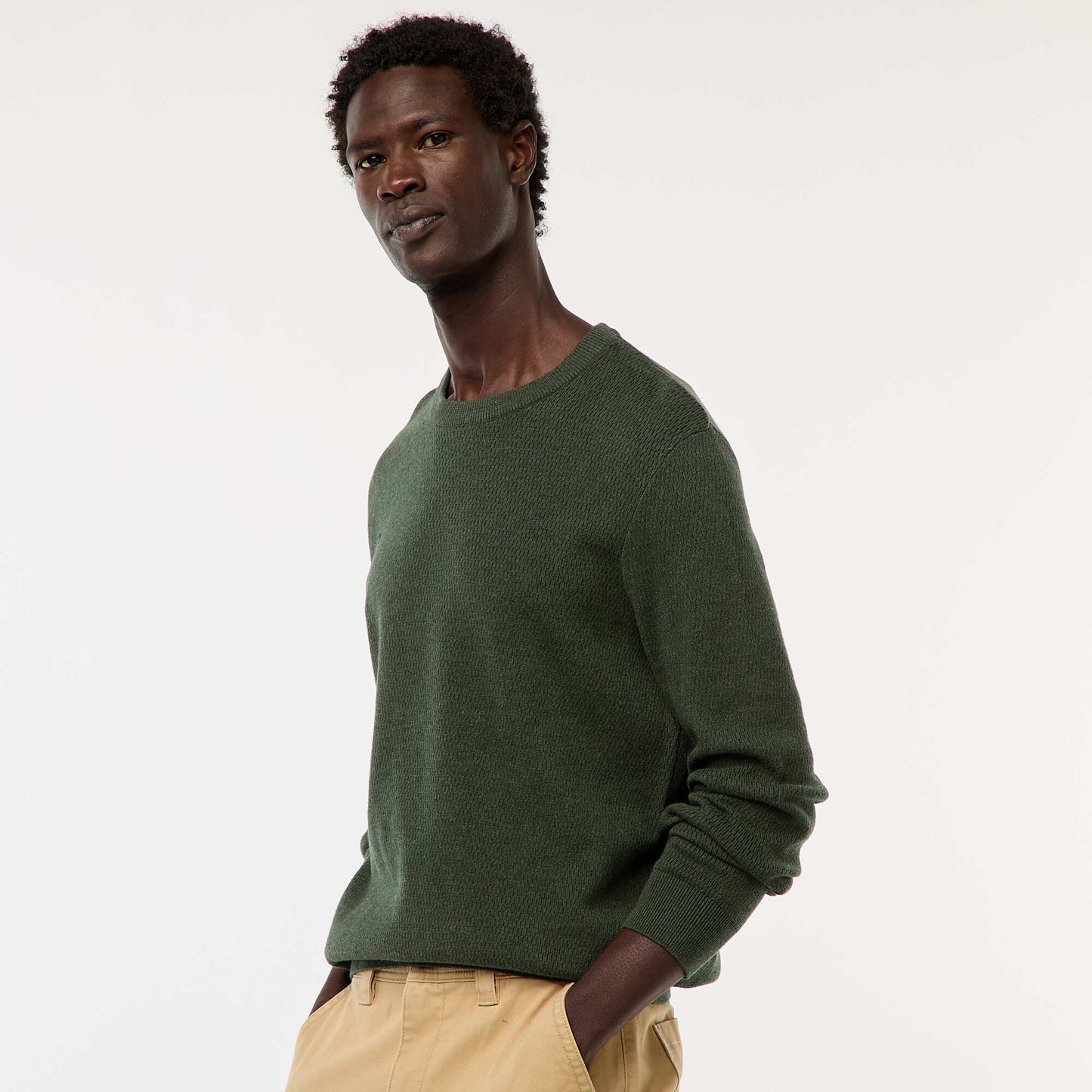 Sweater de punto fantasía con cuello redondo KAKI