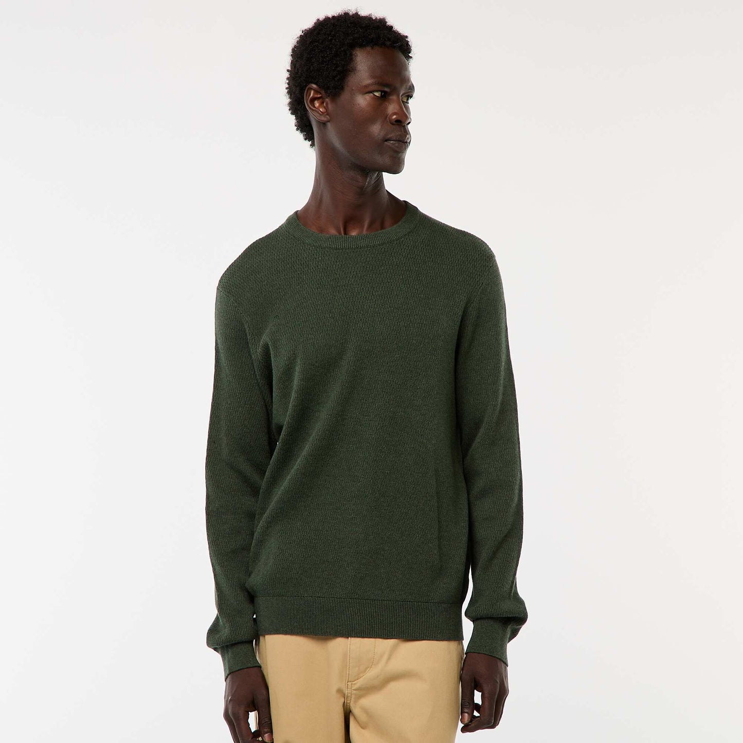 Sweater de punto fantasía con cuello redondo KAKI