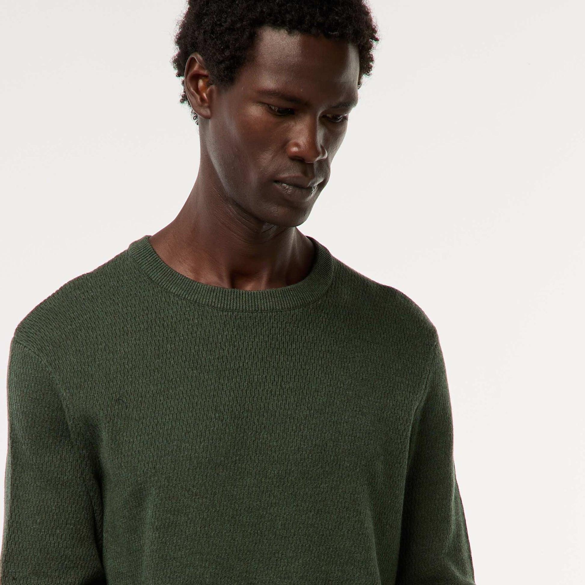 Sweater de punto fantasía con cuello redondo KAKI