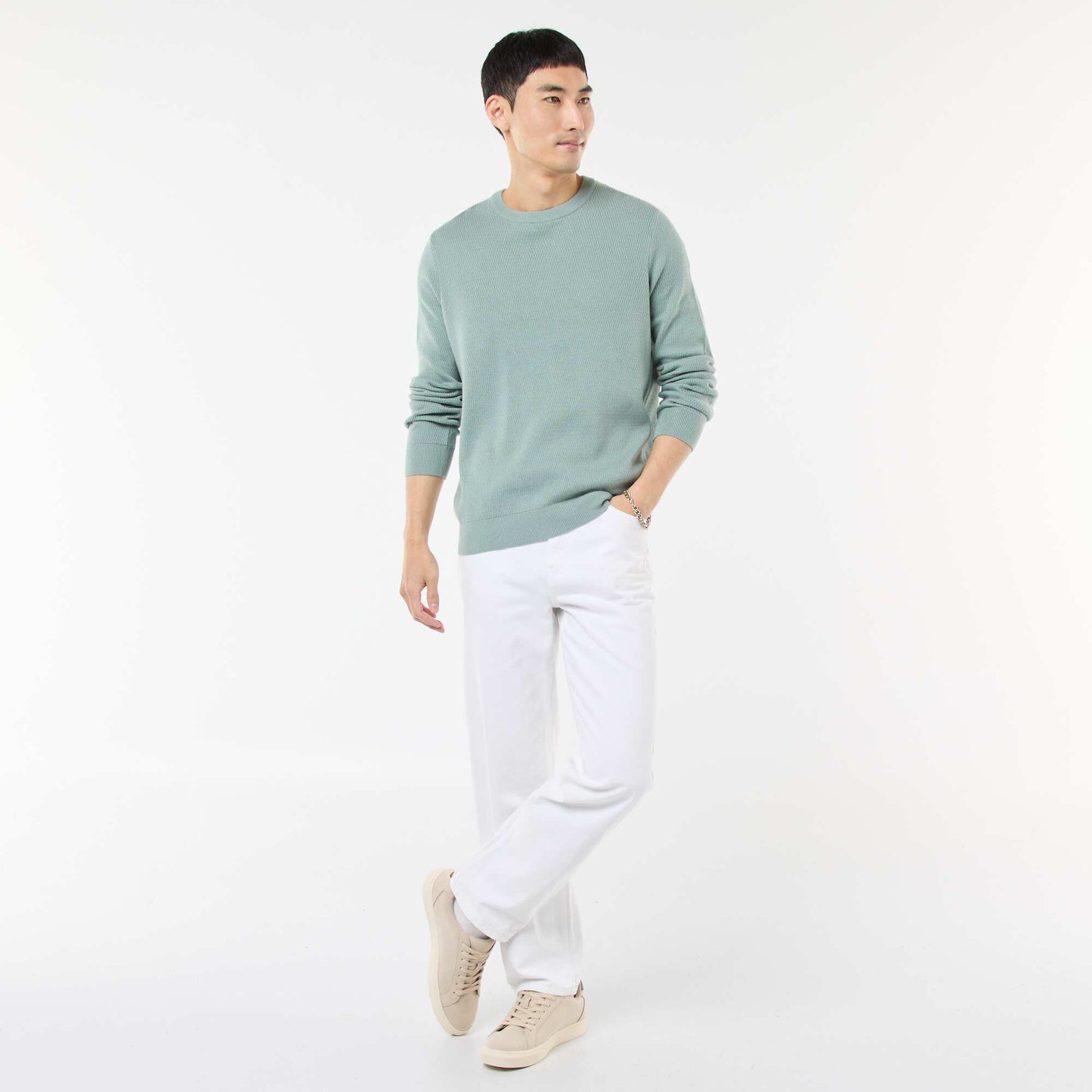 Sweater de punto fantasía con cuello redondo AZUL