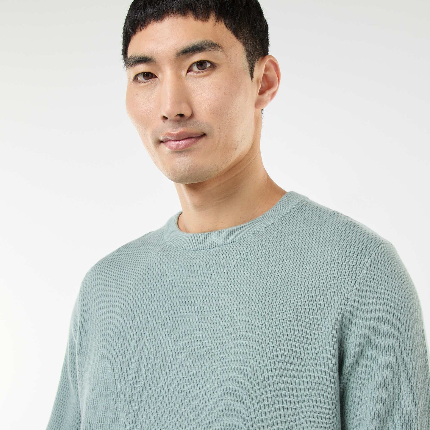 Sweater de punto fantasía con cuello redondo AZUL