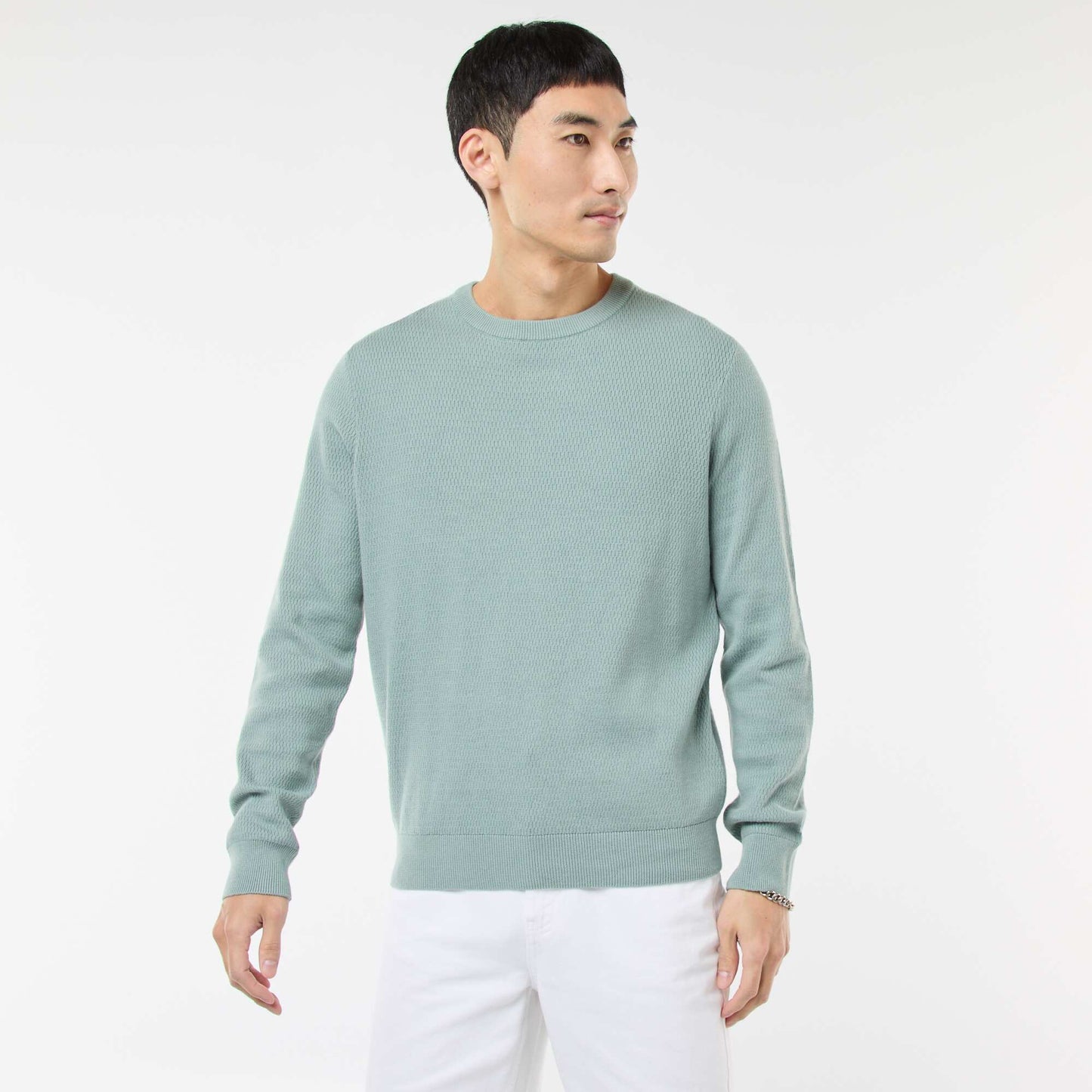 Sweater de punto fantasía con cuello redondo AZUL