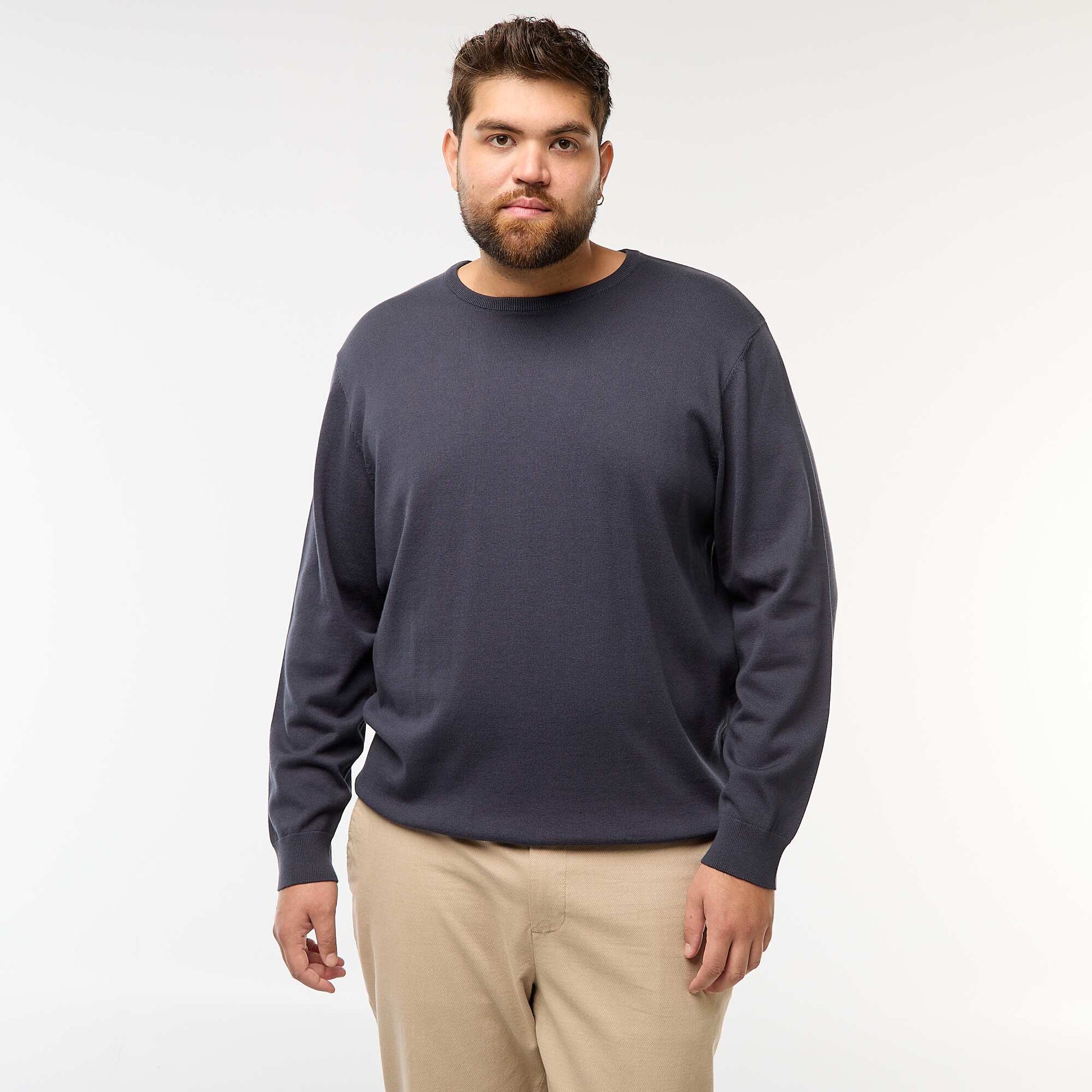 Sweater de punto liso con cuello redondo AZUL