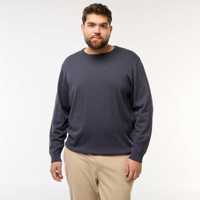 Sweater de punto liso con cuello redondo AZUL