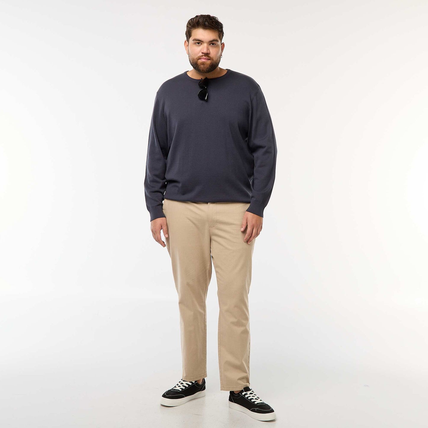 Sweater de punto liso con cuello redondo AZUL
