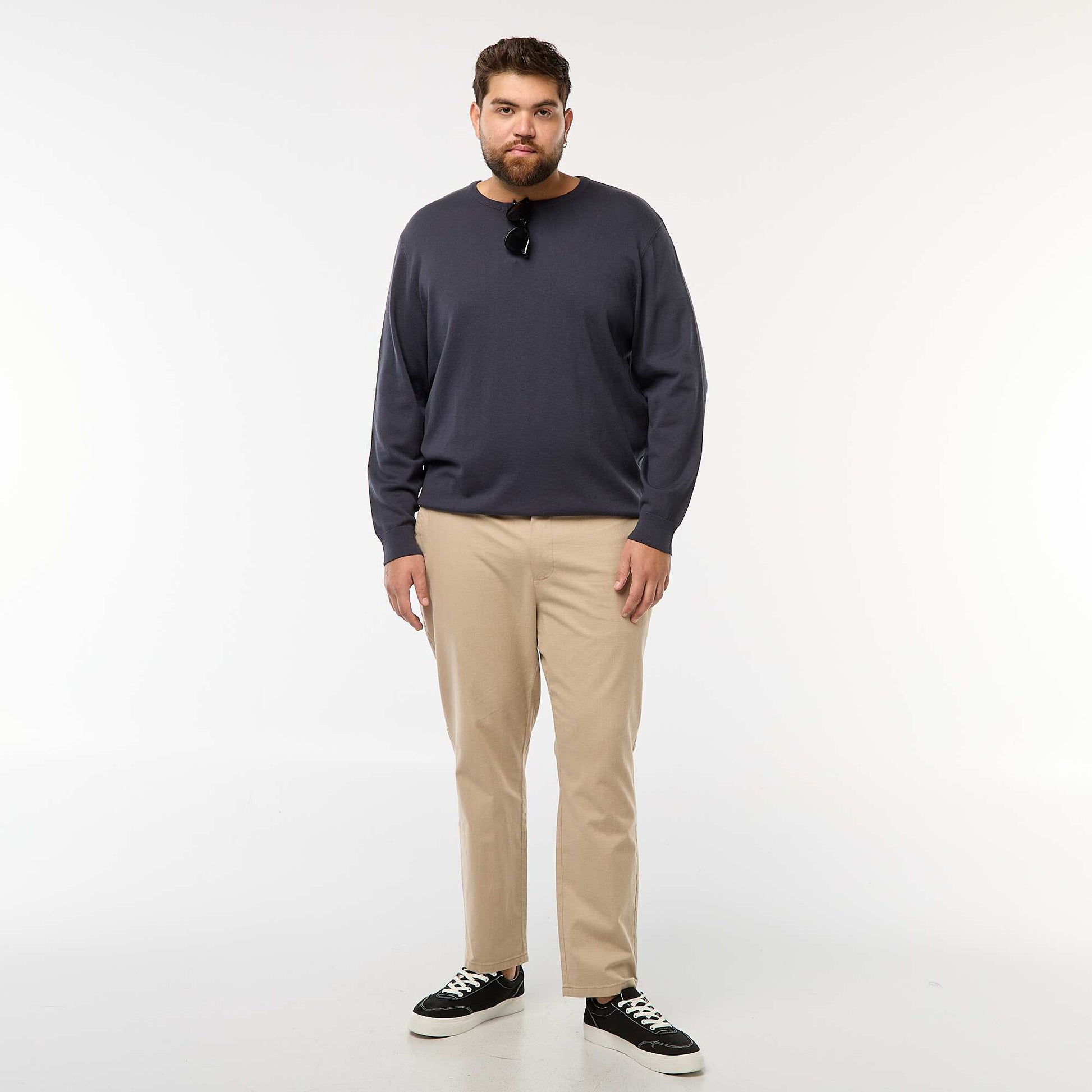 Sweater de punto liso con cuello redondo AZUL