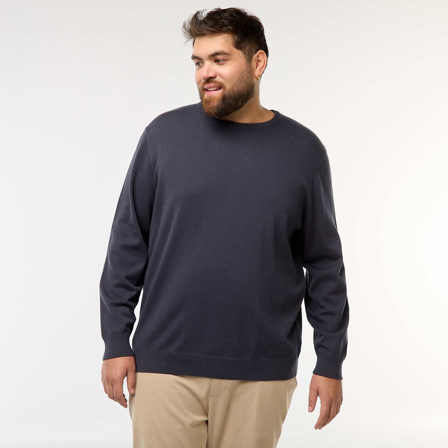Sweater de punto liso con cuello redondo AZUL
