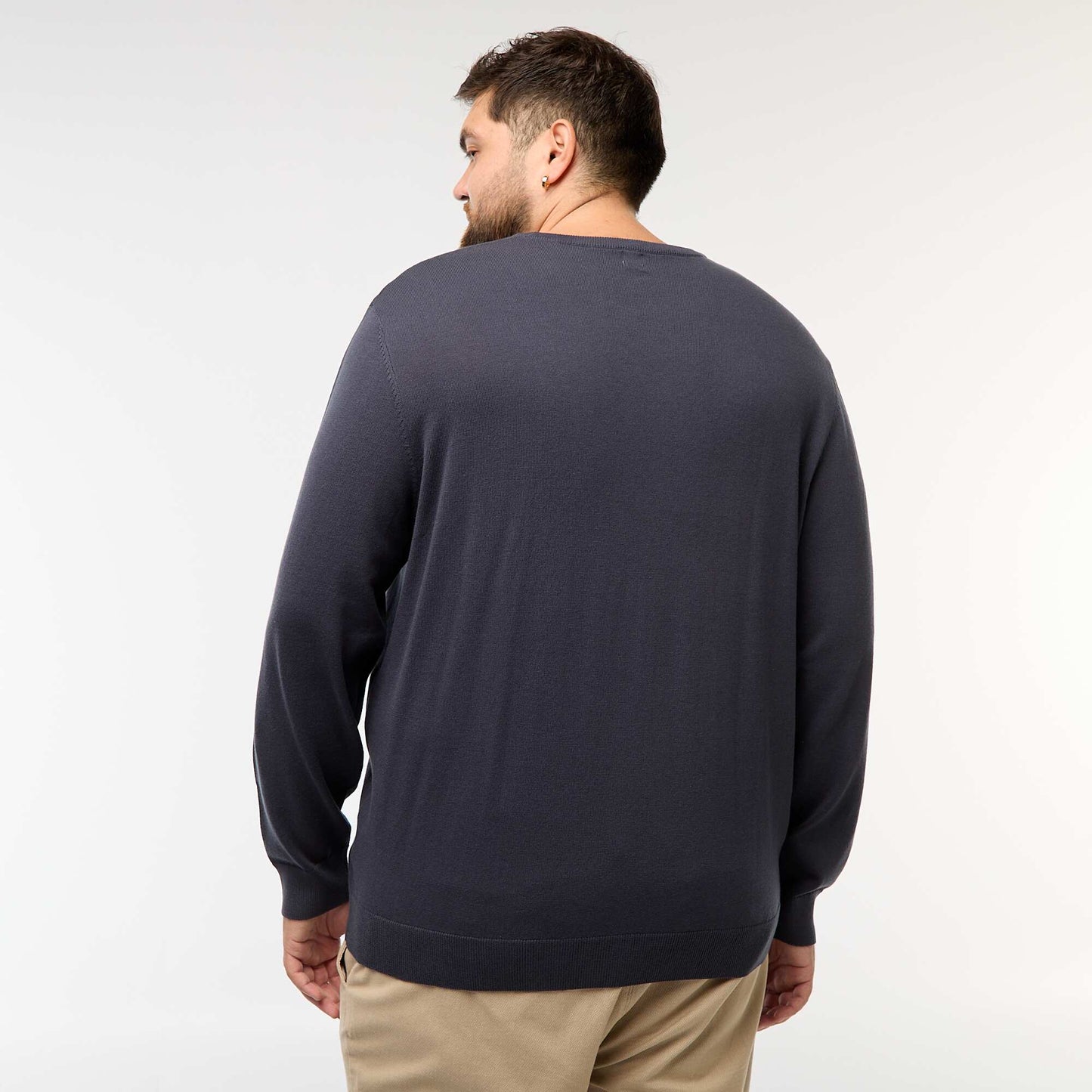 Sweater de punto liso con cuello redondo AZUL