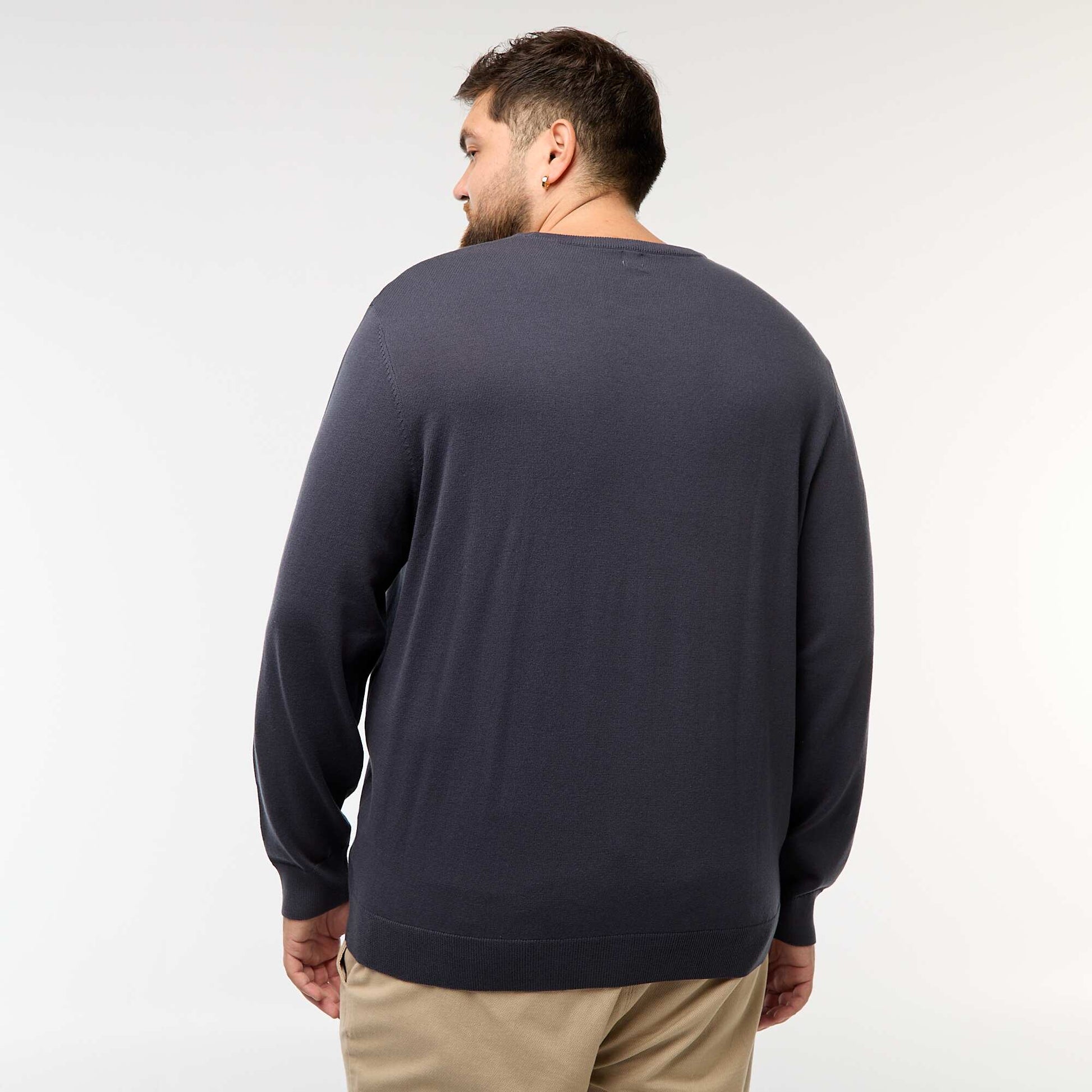Sweater de punto liso con cuello redondo AZUL