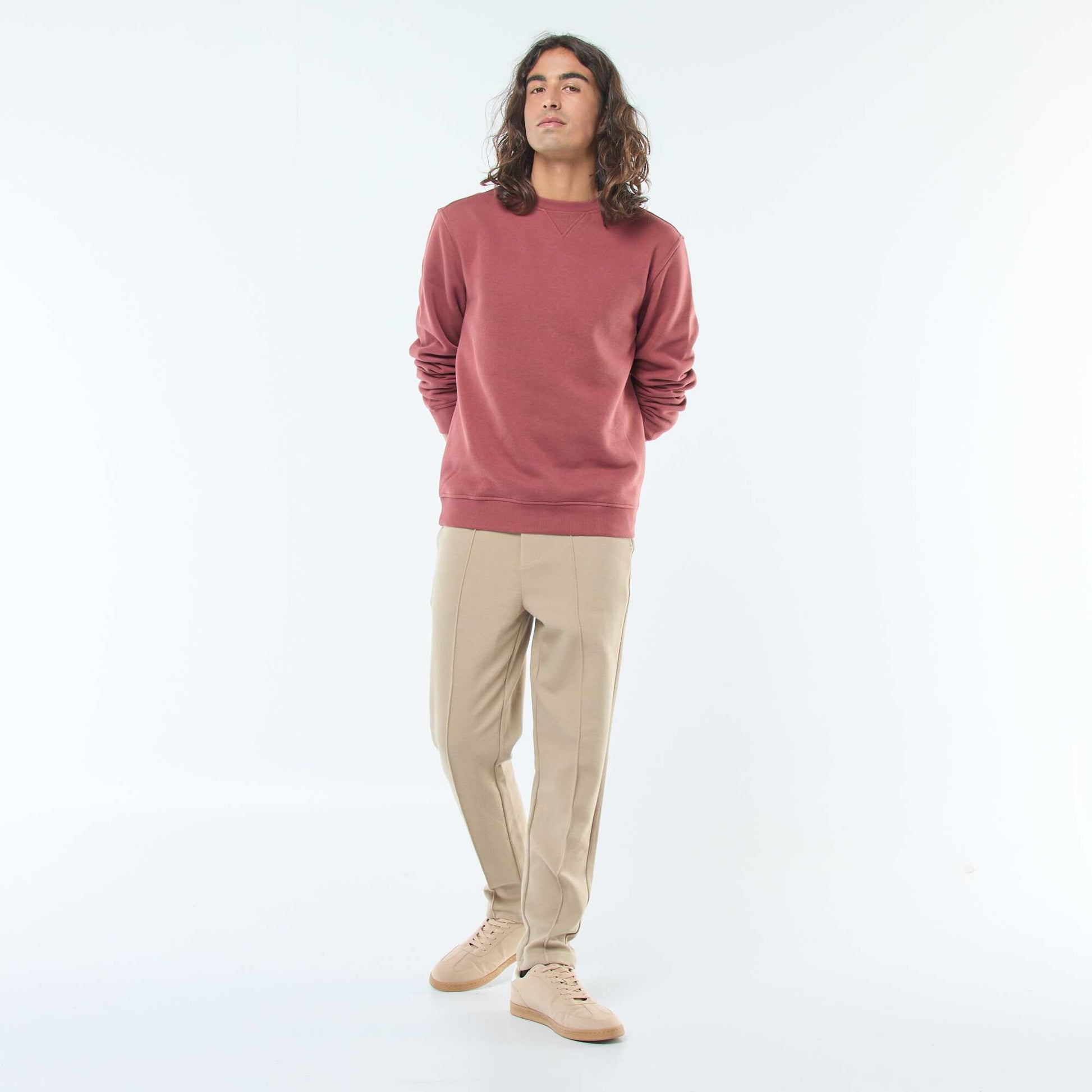 Pantalón de chándal de punto de piqué liso BEIGE