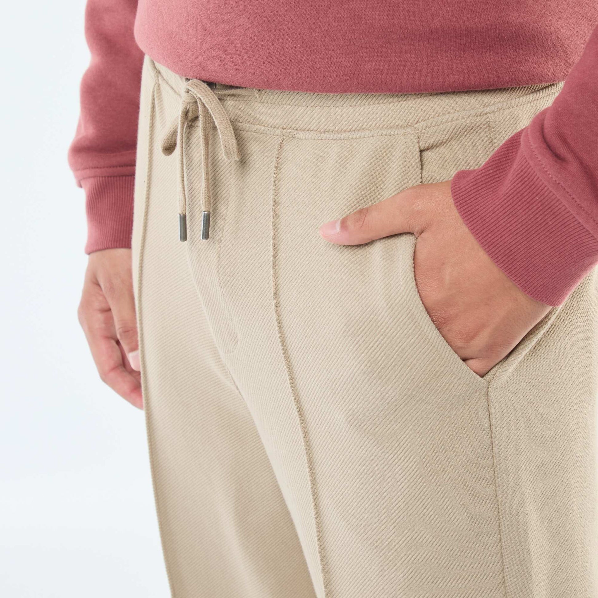 Pantalón de chándal de punto de piqué liso BEIGE