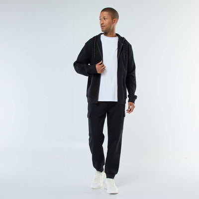 Pantalón de chándal multibolsillos liso NEGRO