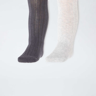 Pack de 2 leotardos de canalé abrigados GRIS
