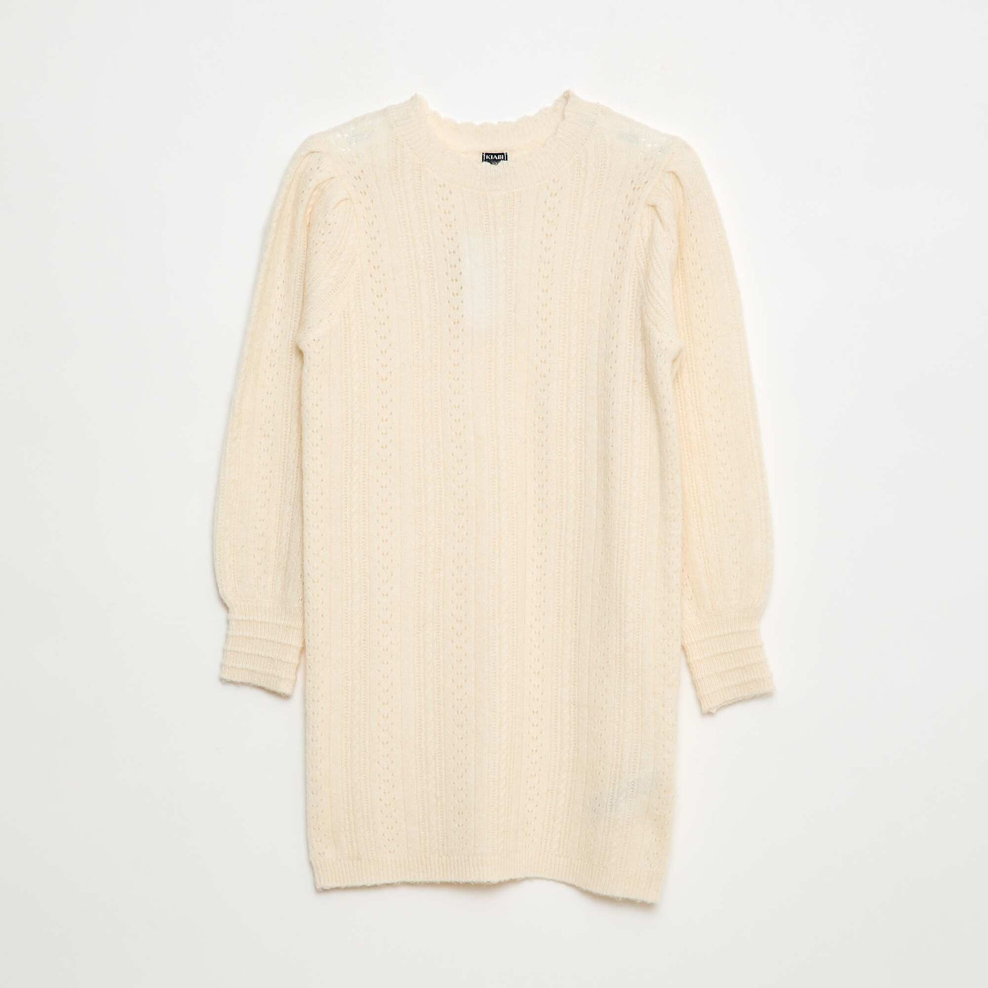 Vestido sweater de punto calado BEIGE