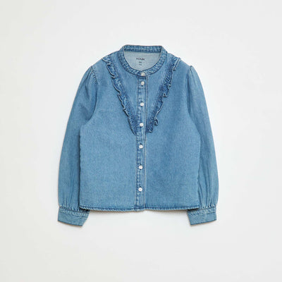 Camisa vaquera con volante en el cuello AZUL