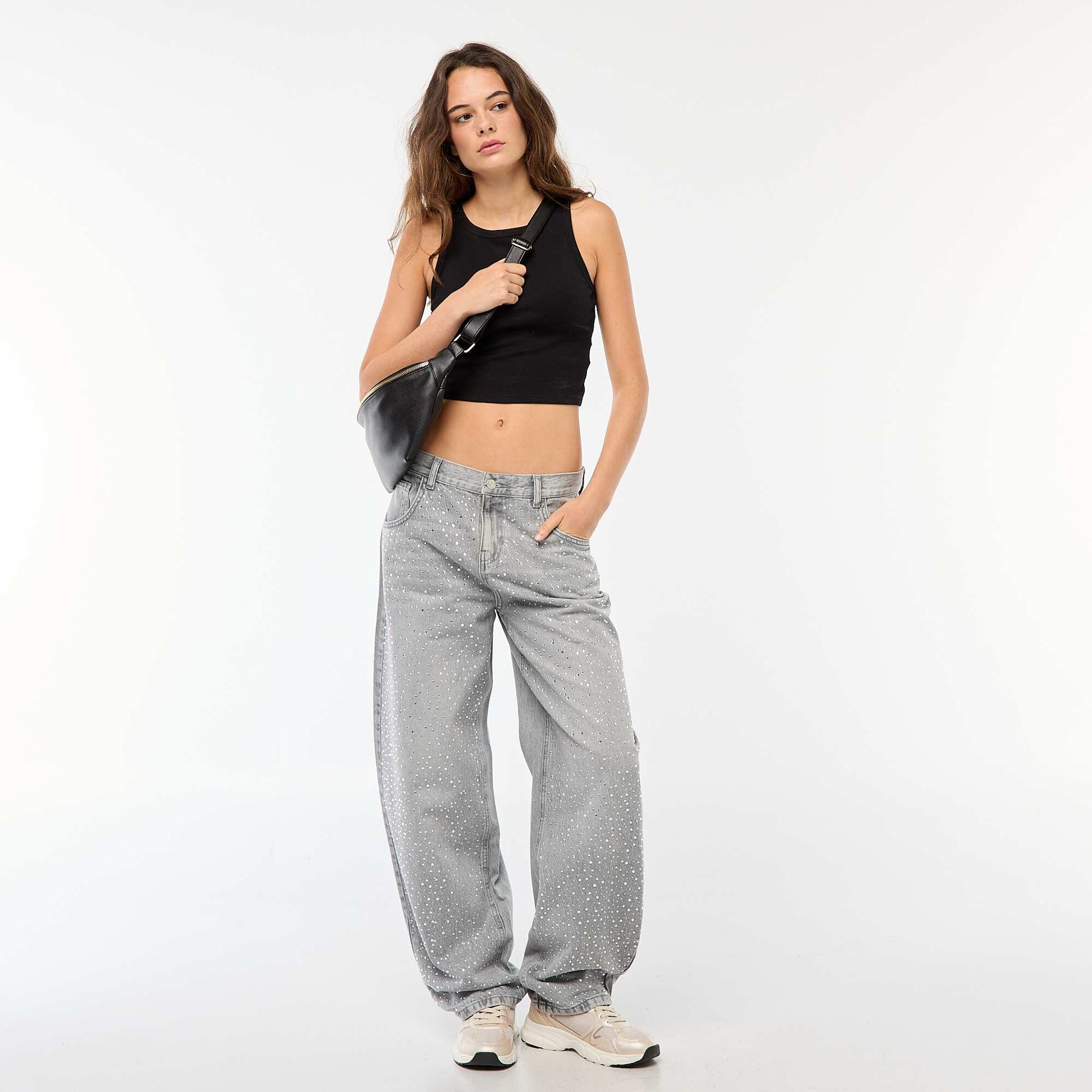 Jean recto con strass GRIS