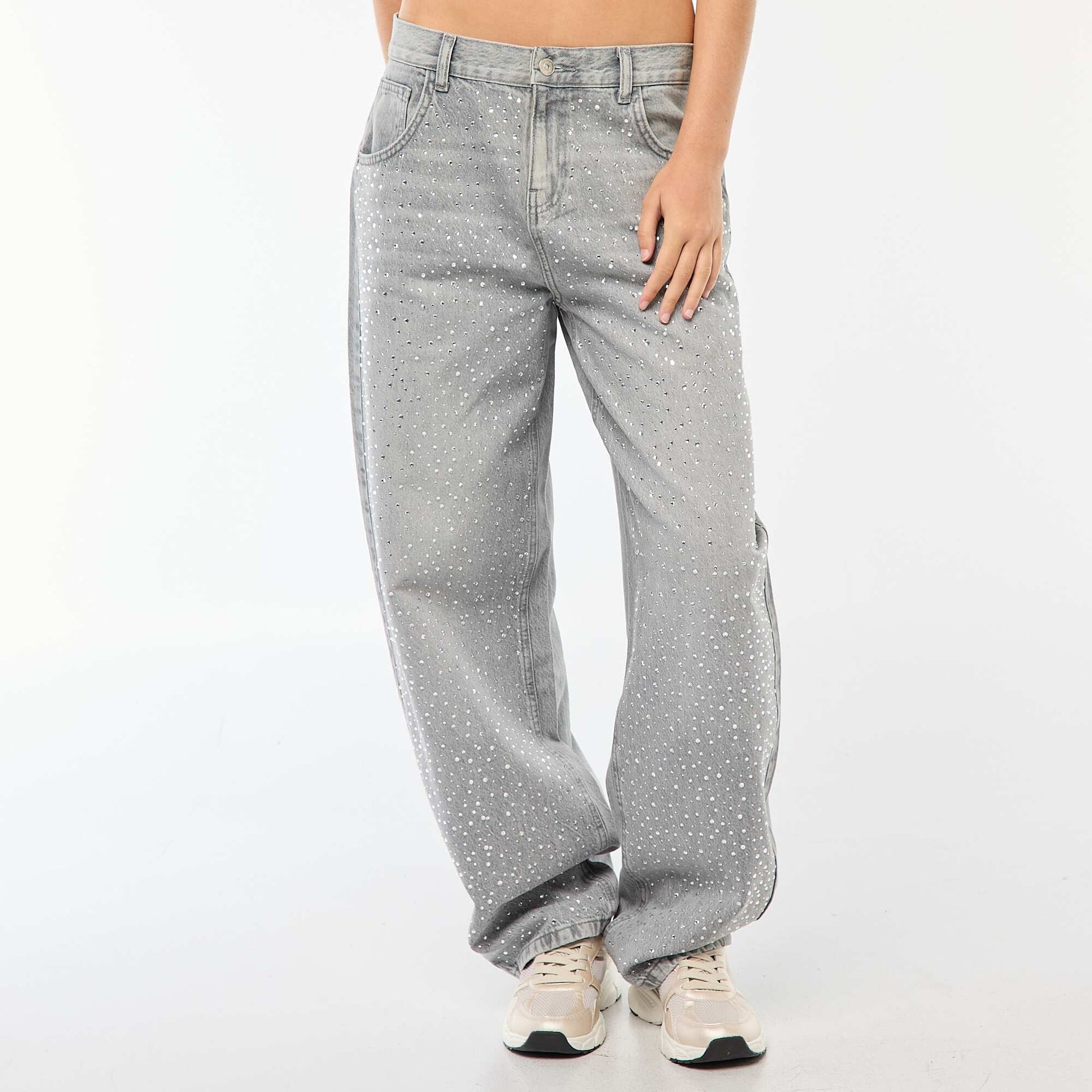 Jean recto con strass GRIS
