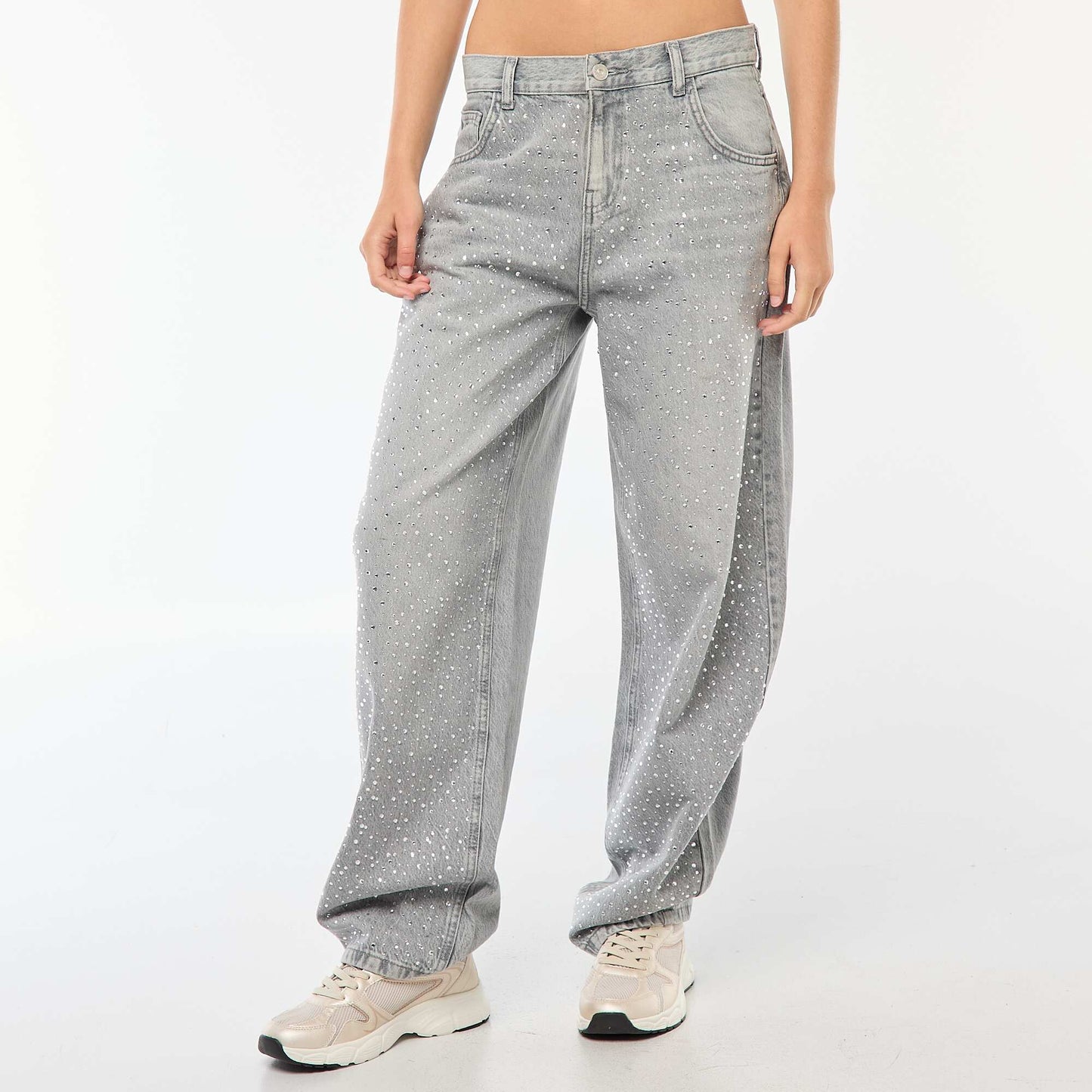 Jean recto con strass GRIS