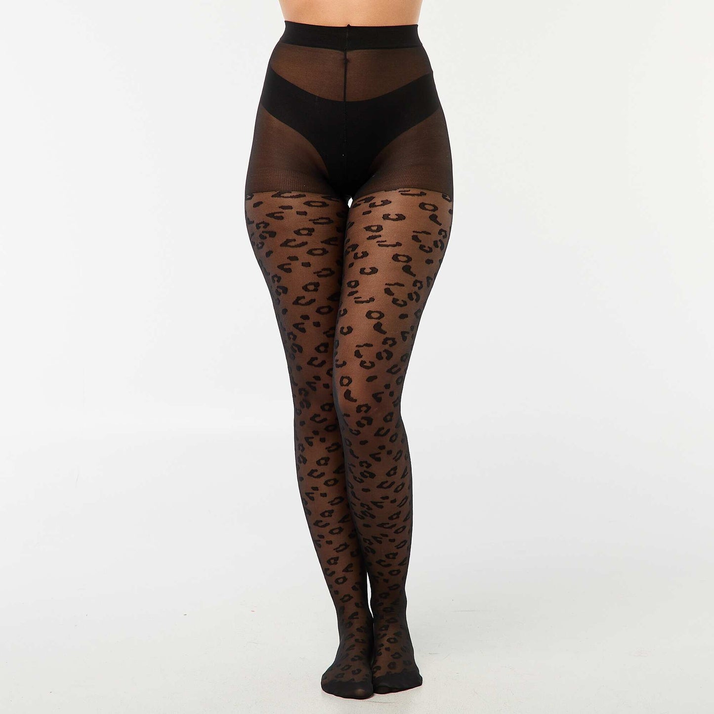 Medias ligeras estampadas con diseño de leopardo NEGRO