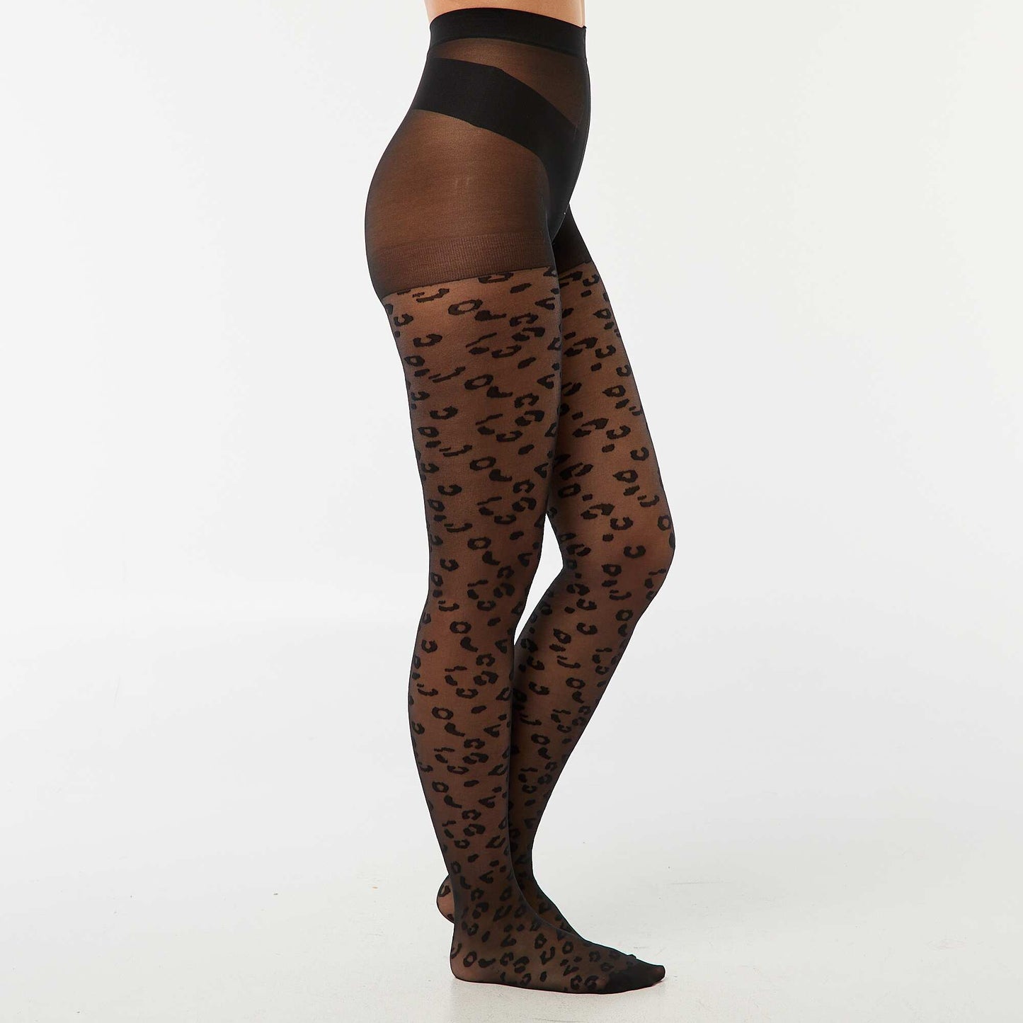 Medias ligeras estampadas con diseño de leopardo NEGRO