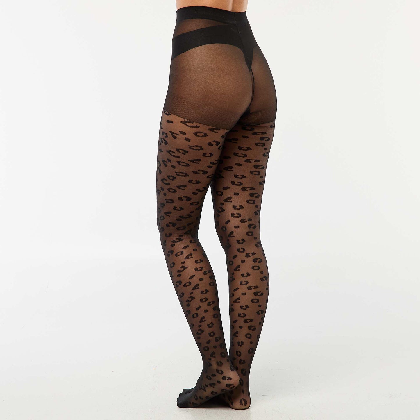 Medias ligeras estampadas con diseño de leopardo NEGRO