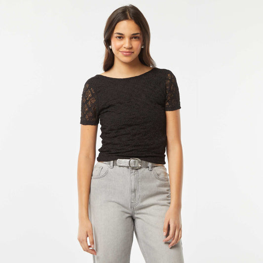 Camiseta de encaje con espalda abierta NEGRO