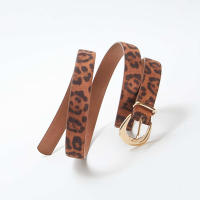 Cinturón fino de leopardo de antelina MARRON