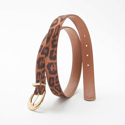 Cinturón fino de antelina de leopardo MARRON