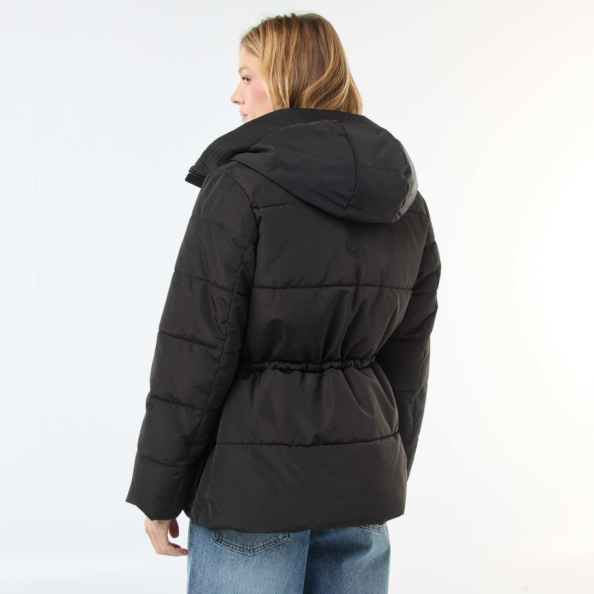 Abrigo acolchado midi con capucha NEGRO