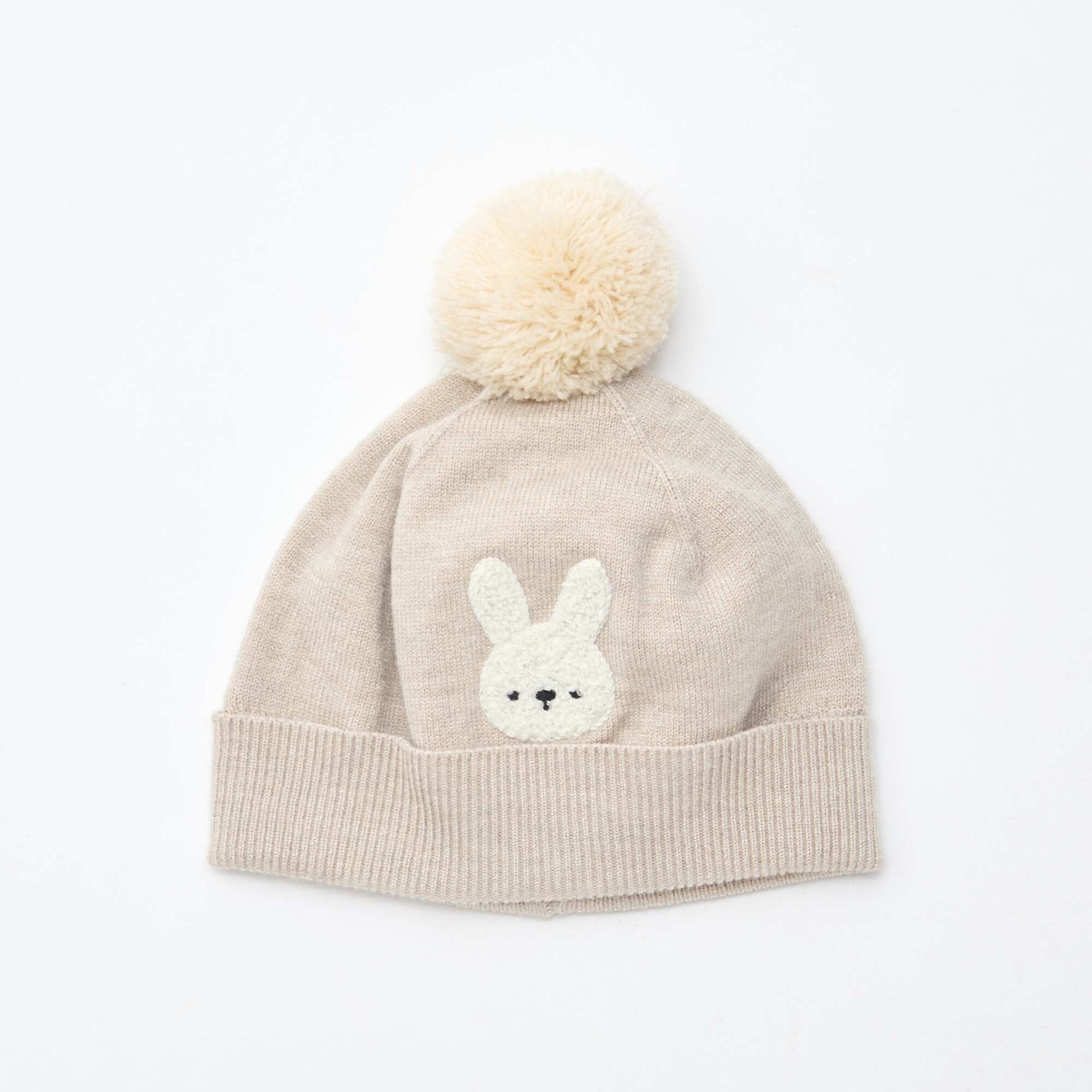 Gorro de punto con pompón BEIGE