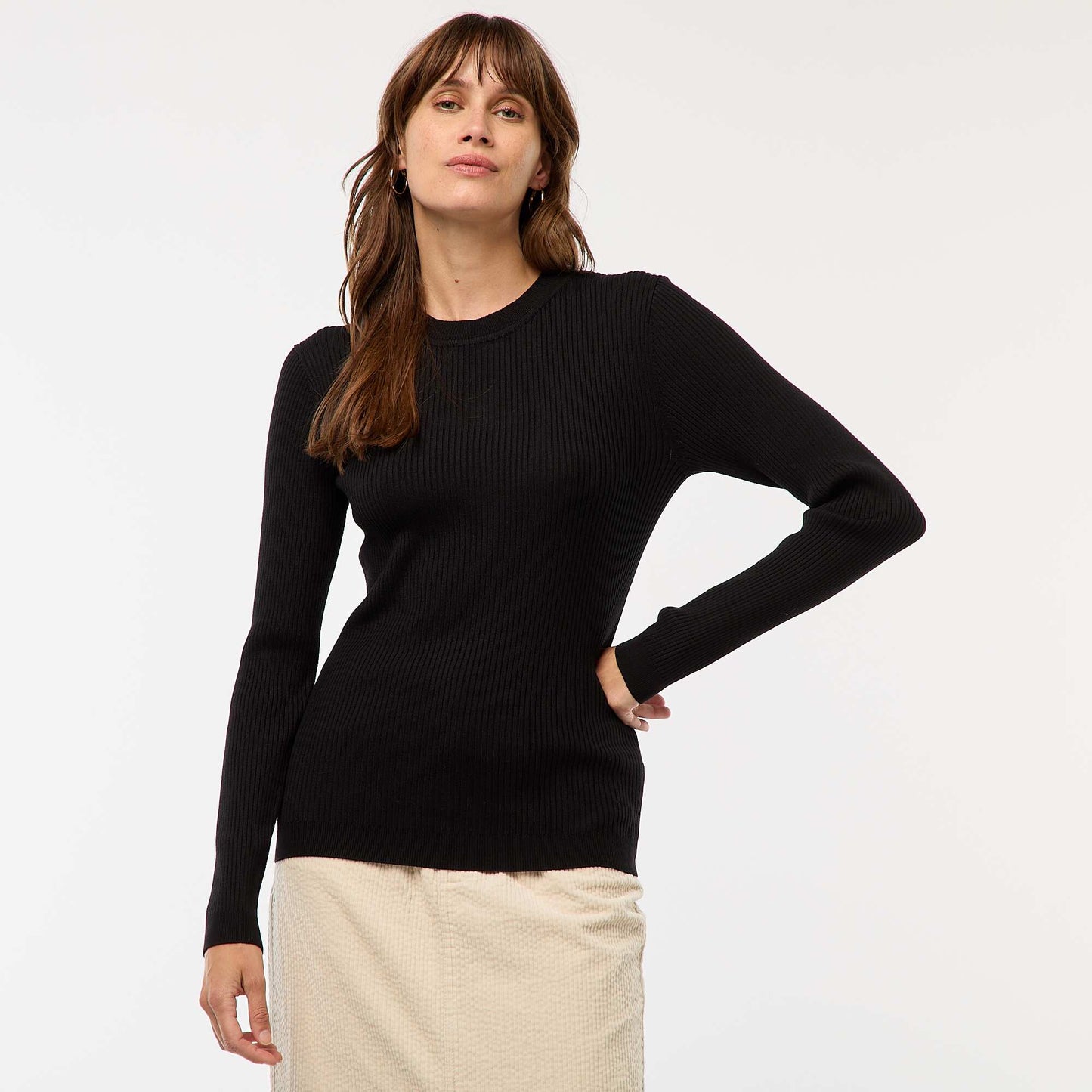 Sweater de canalé de manga larga NEGRO