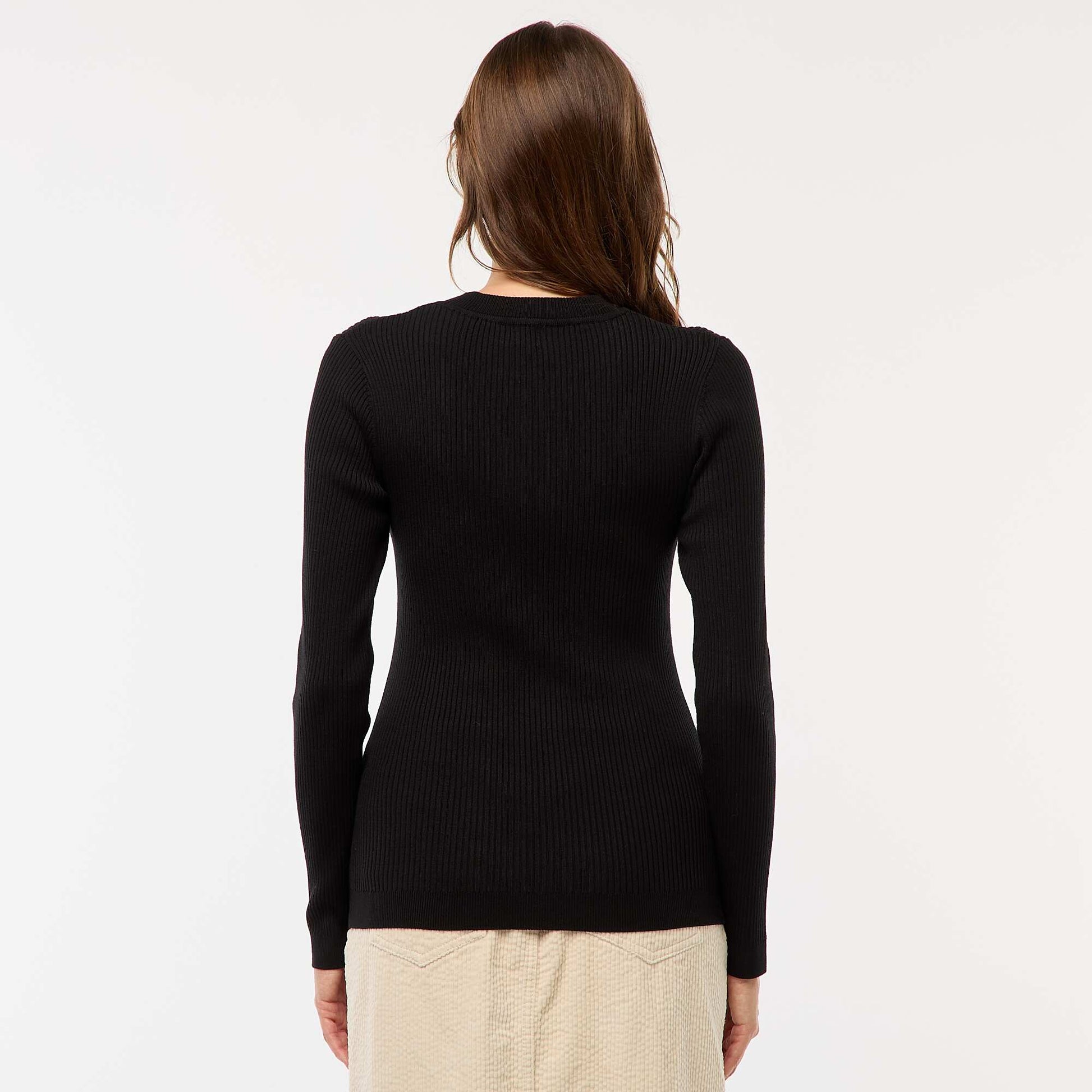 Sweater de canalé de manga larga NEGRO