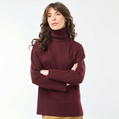 Sweater de cuello alto de punto grueso ROJO