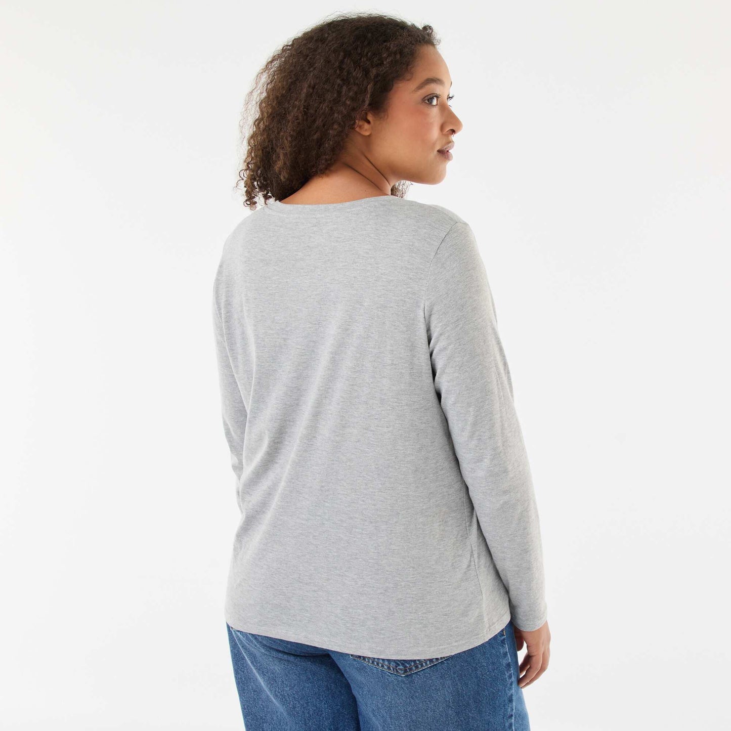 Camiseta de punto con cuello en V y manga corta GRIS