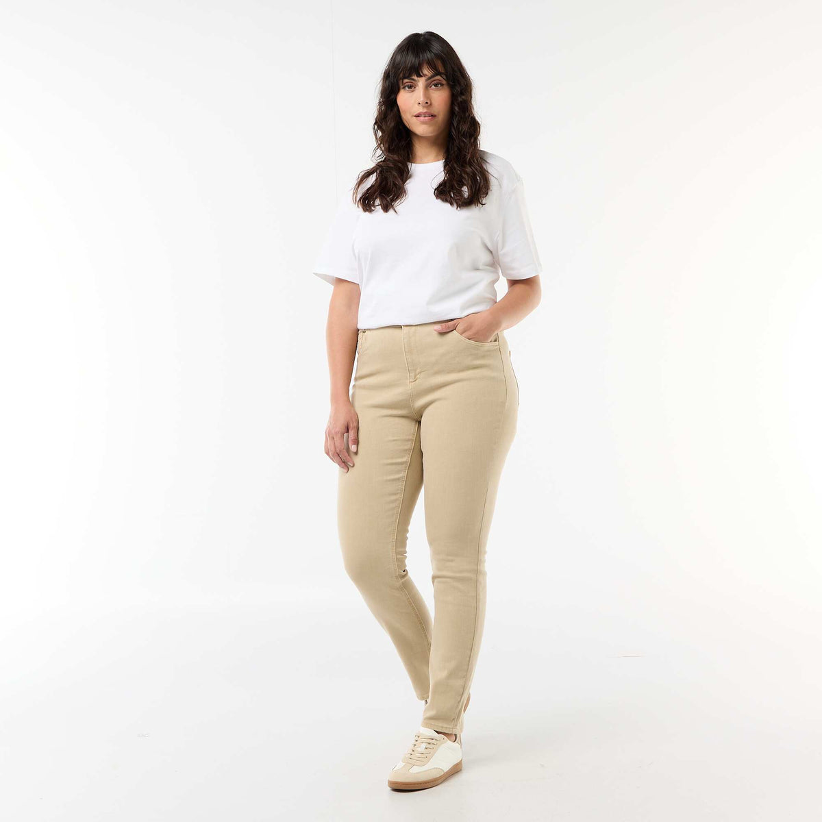 Pantalón skinny de tiro alto BEIGE