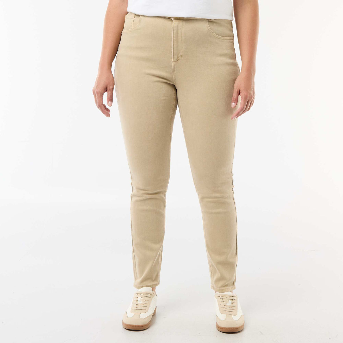 Pantalón skinny de tiro alto BEIGE