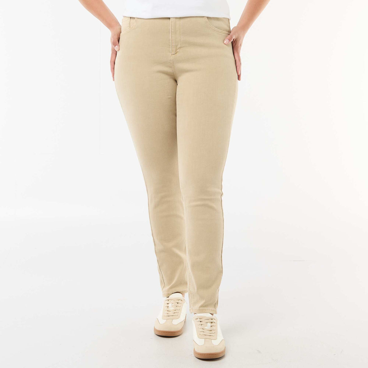 Pantalón skinny de tiro alto BEIGE